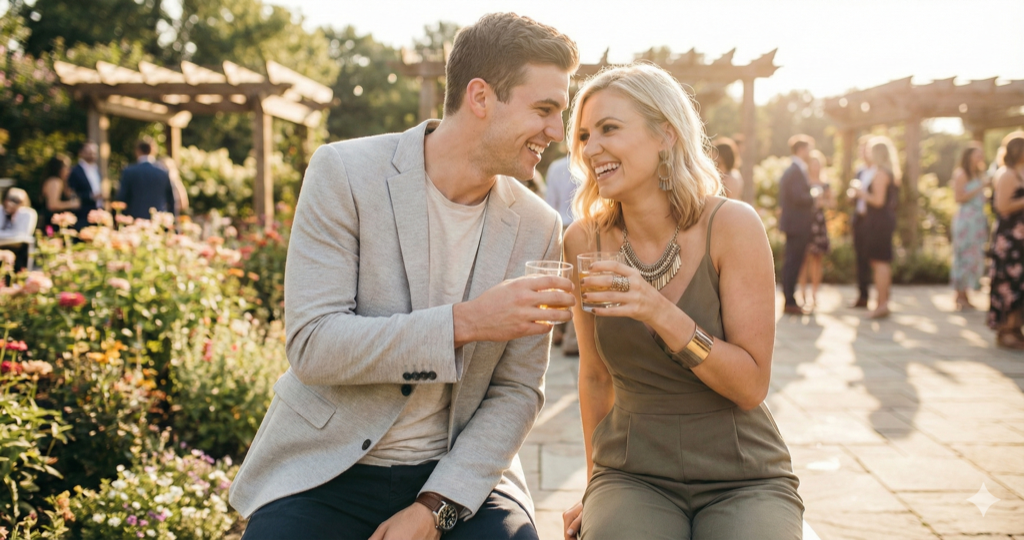 Wedding guests connecting